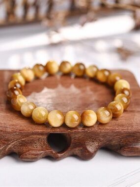 Men’s Gold Tiger Eye Bracelet 8mm Natural Gemstone Protection Confidence Crystal